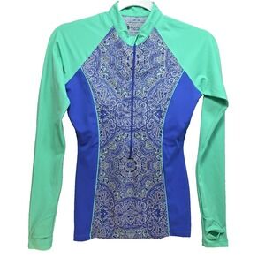 Coolibar Escalante Zip Rash Guard Womens XS Long Sleeve UPF 50 Self Bra Mandala